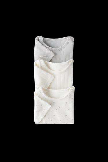 Zara THREE-PACK OF SHORT SLEEVE BODYSUITS WITH TWIGS - Ecru - Image 0