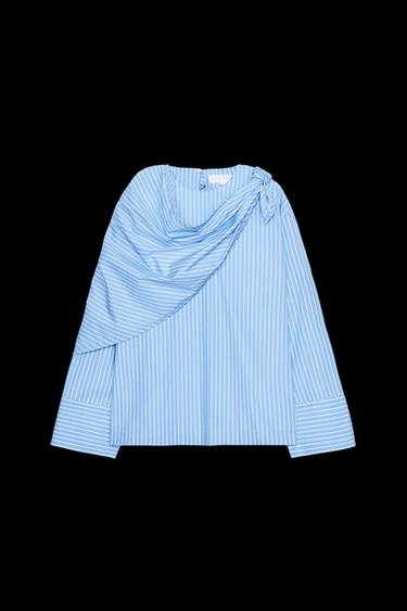 Zara ZW COLLECTION STRIPED MULTI-POSITION SCARF SHIRT - White / Sky blue - Image 0