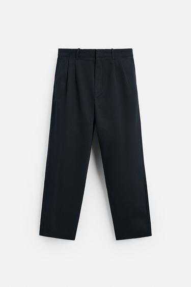 PANTALÓN ALGODÓN - LYOCELL PLIEGUES - Marino de Zara