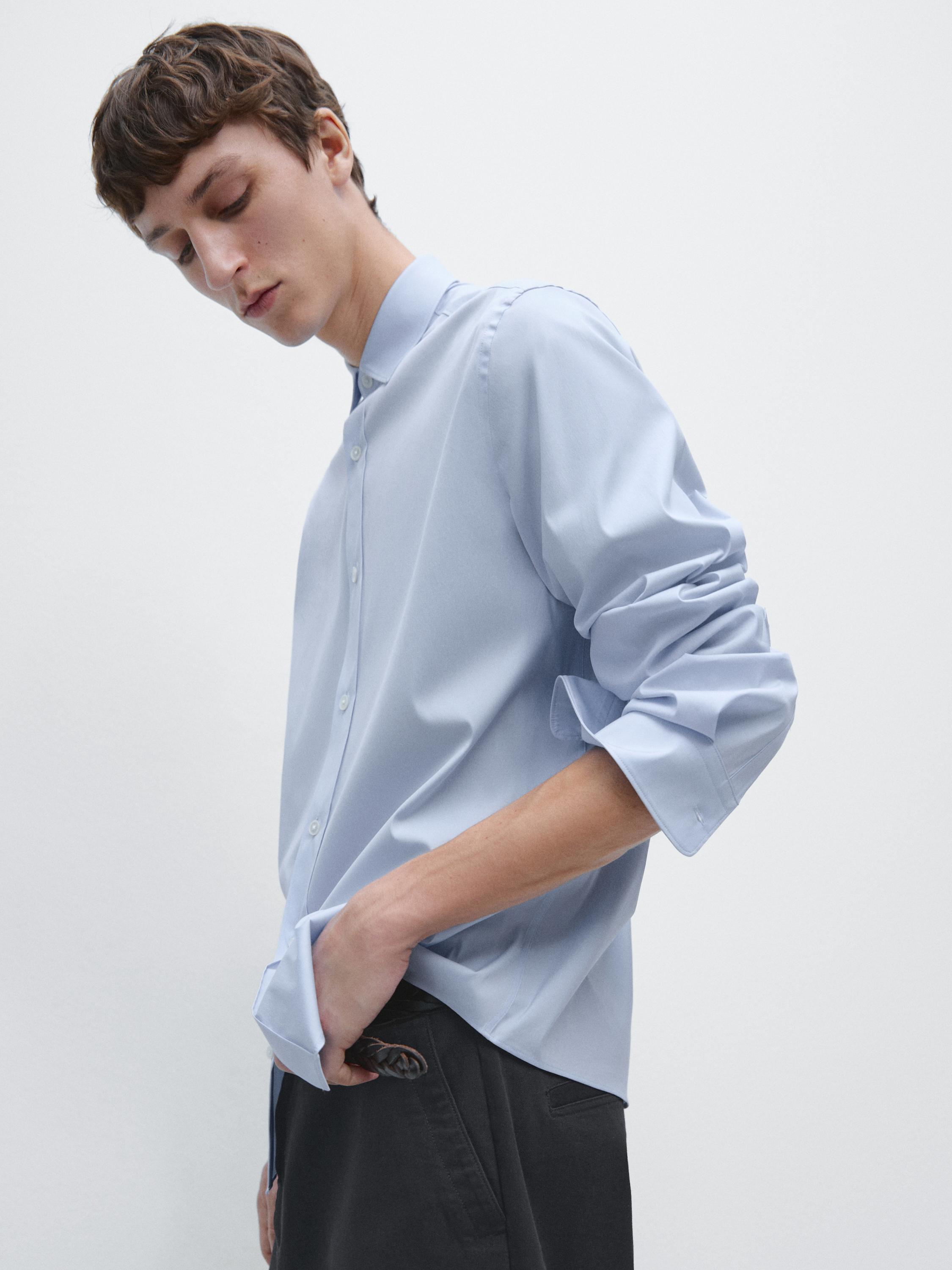 Slim fit stretch cotton blend shirt