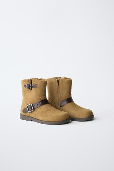 LEATHER DOUBLE-BUCKLE ANKLE BOOTS — Brown 2