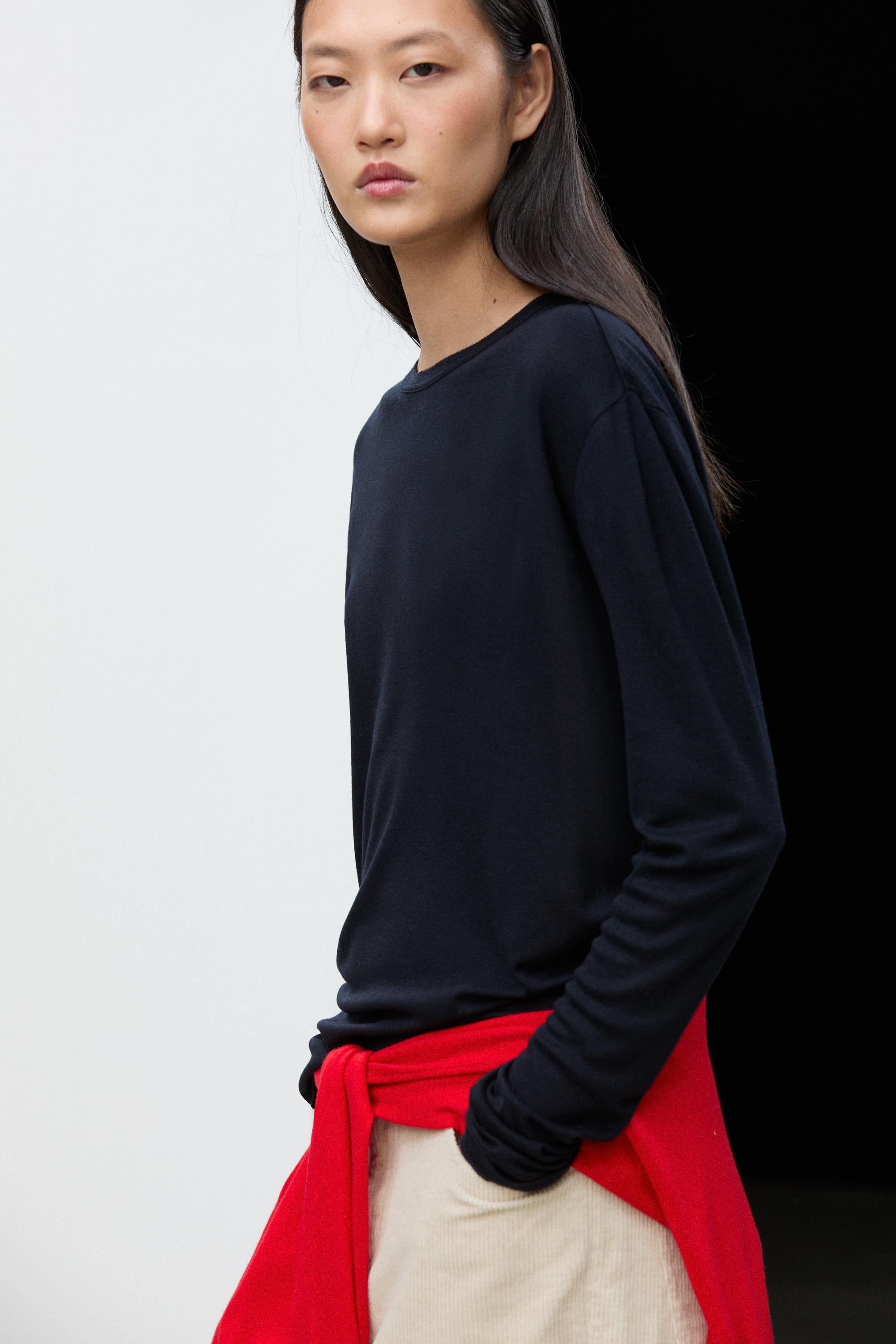 Long sleeve wool-blend T-shirt