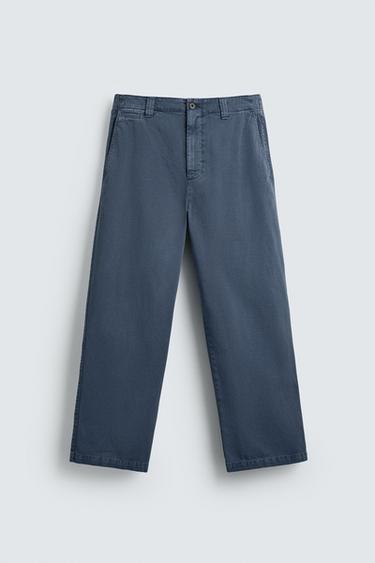 PANTALONI CHINO STRAIGHT FIT EFFETTO SLAVATO - Blu di Zara