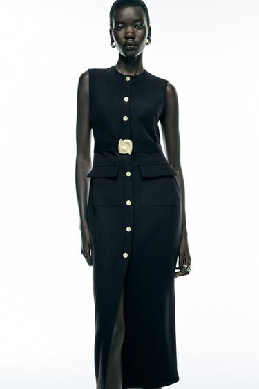 Zara BUTTON MIDI DRESS - Black