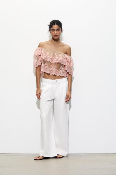 EMBROIDERED RUFFLED TOP - Pinks by Zara - Image 0