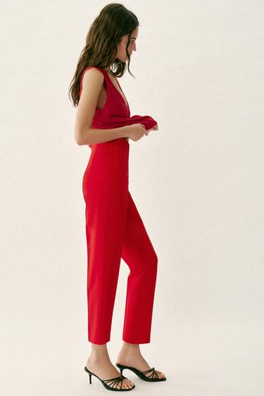 PANTALON TAILLE HAUTE - Rouge vif de Zara - Image 3