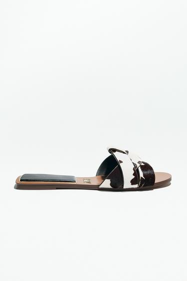 LEATHER FLAT SANDALS - Multicoloured by Zara
