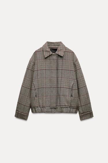 BLOUSON BOMBER EN MÉLANGE DE LAINE À CARREAUX ZW COLLECTION - Écru / Beige de Zara