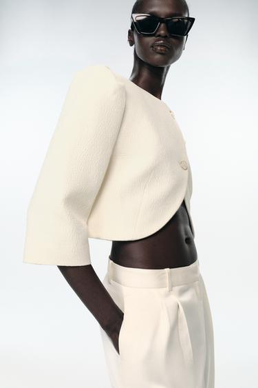 SHORT PUFF-SLEEVE BLAZER - Oyster-white by Zara - Image 3
