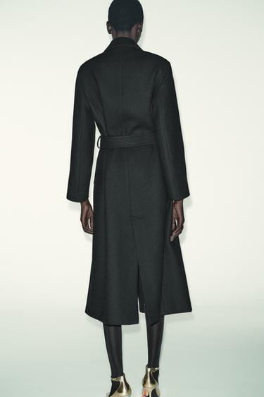 LONG WOOL COAT WITH BELT - Black by Zara - Image 4