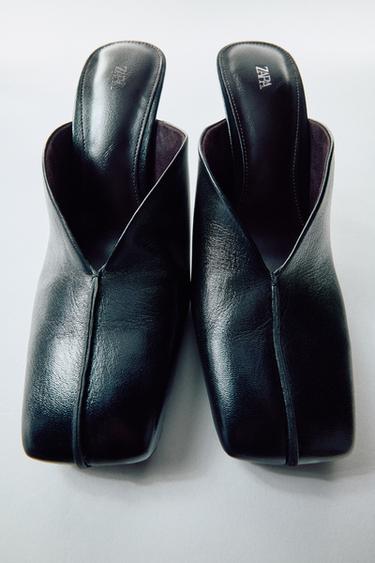 Zara LEATHER SLINGBACK HEELS - Black