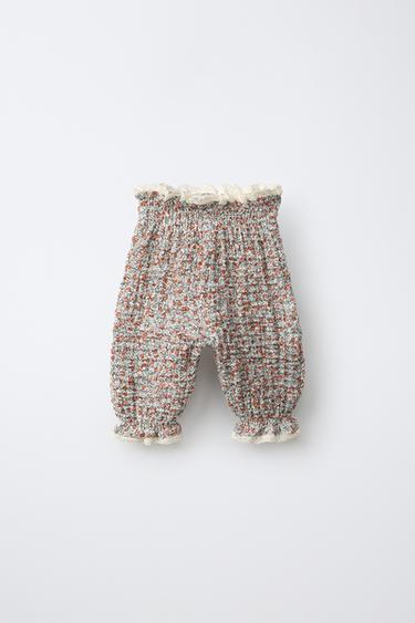 PANTALON SAROUEL À FLEURS ET DENTELLE - Multicolore de Zara