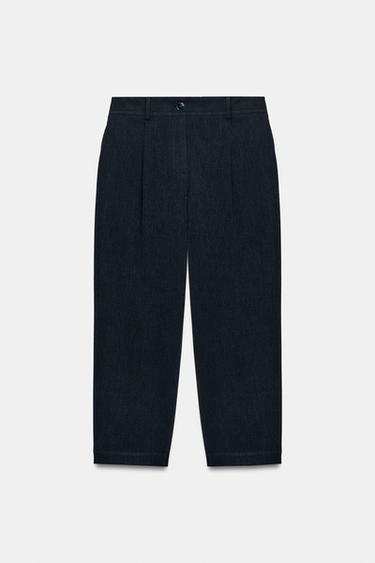 CALÇA COM PREGAS - Azul-marinho da Zara - Imagem 0