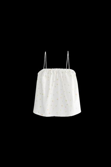 Zara FLORAL COTTON TOP - White - Image 0