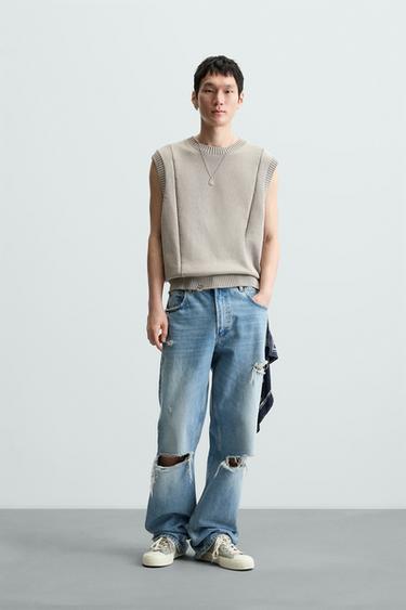 DISTRESSED KNIT WAISTCOAT - Pearl grey by Zara - Image 0