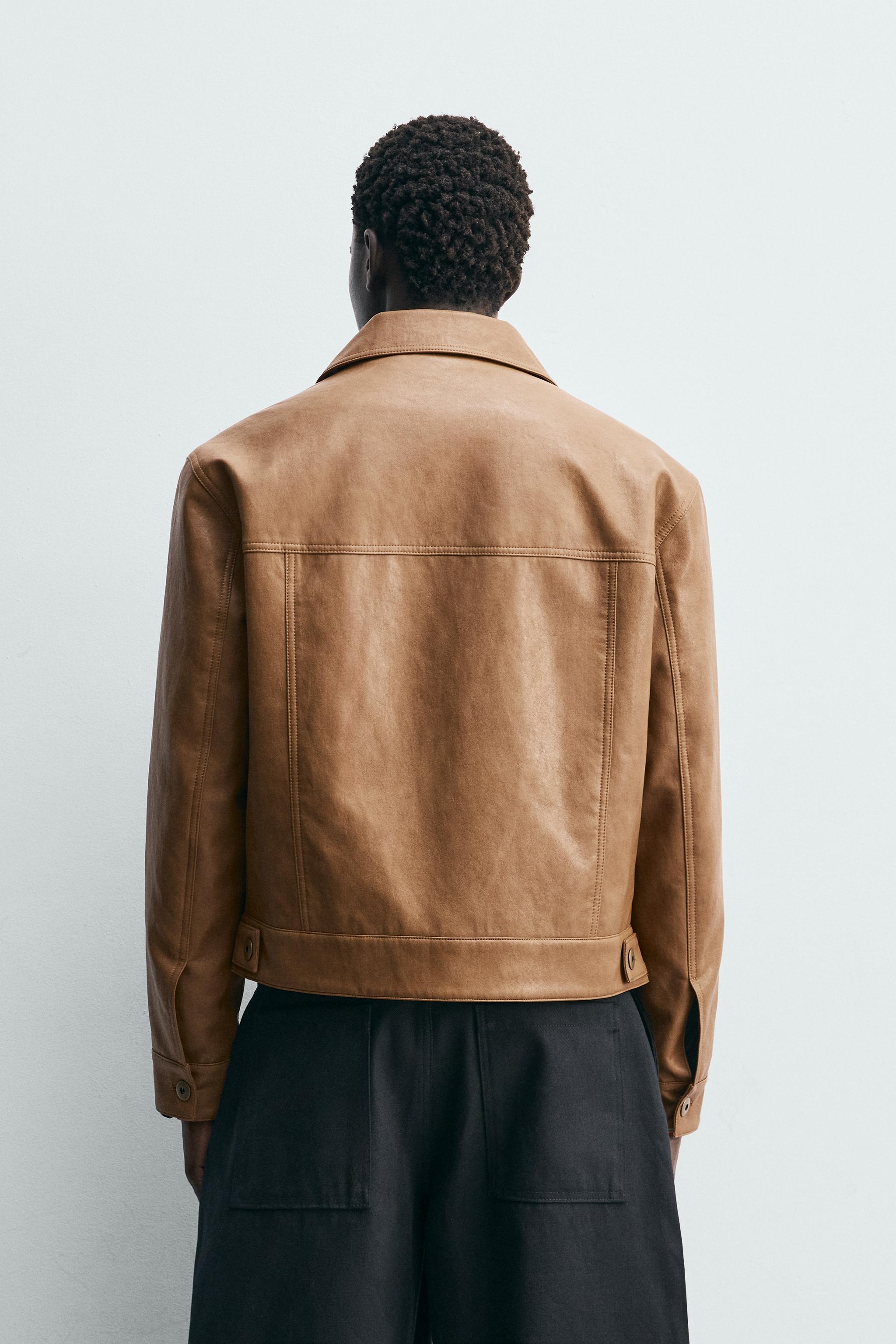 REGULAR FIT FAUX LEATHER OVERSHIRT