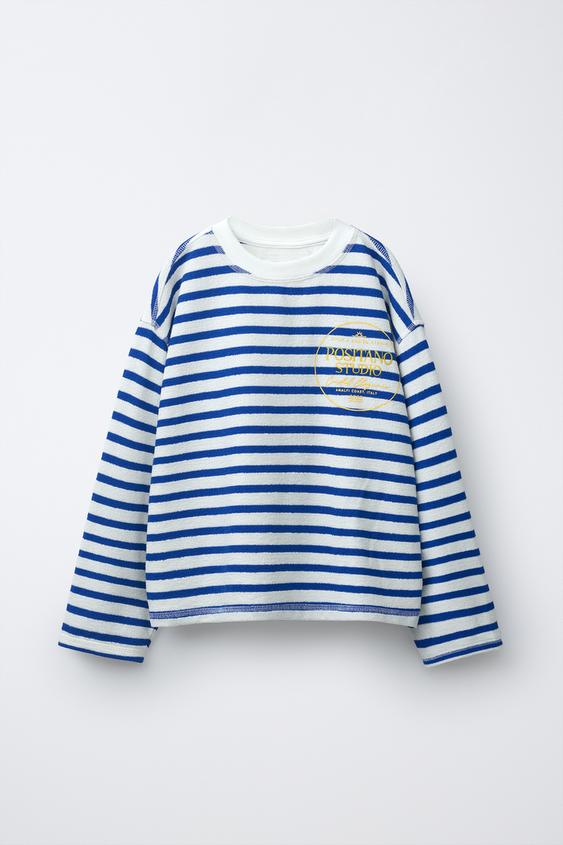 STRIPED T-SHIRT WITH SLOGAN - Blue by Zara - Image 0