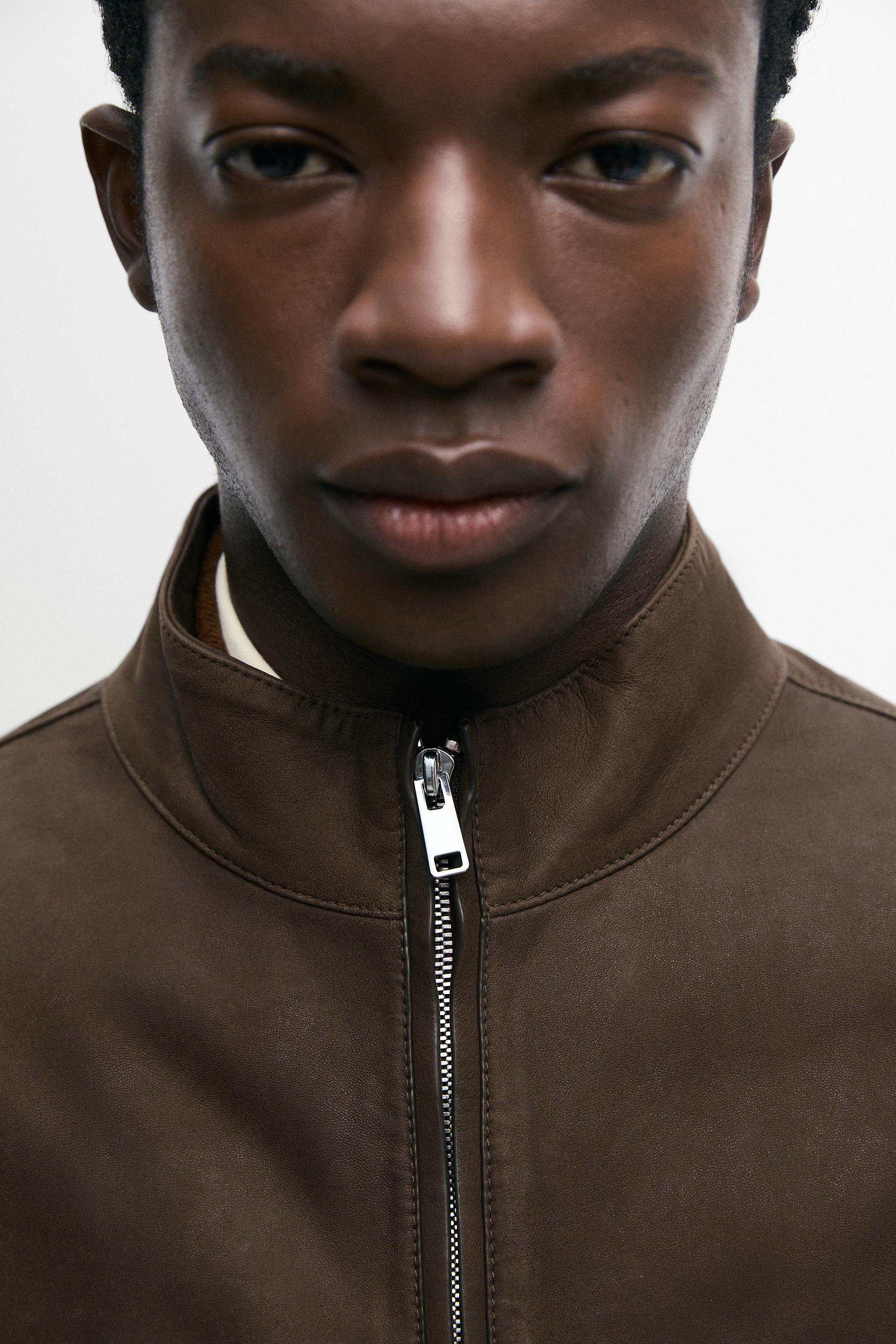 Nappa leather jacket with collar detail
