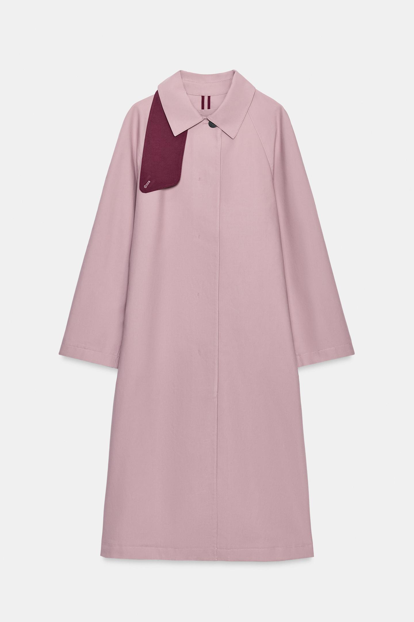 Женское пальто Zara ZW Collection Double-Breasted Long Trench, цвет: Розовый — фото 8