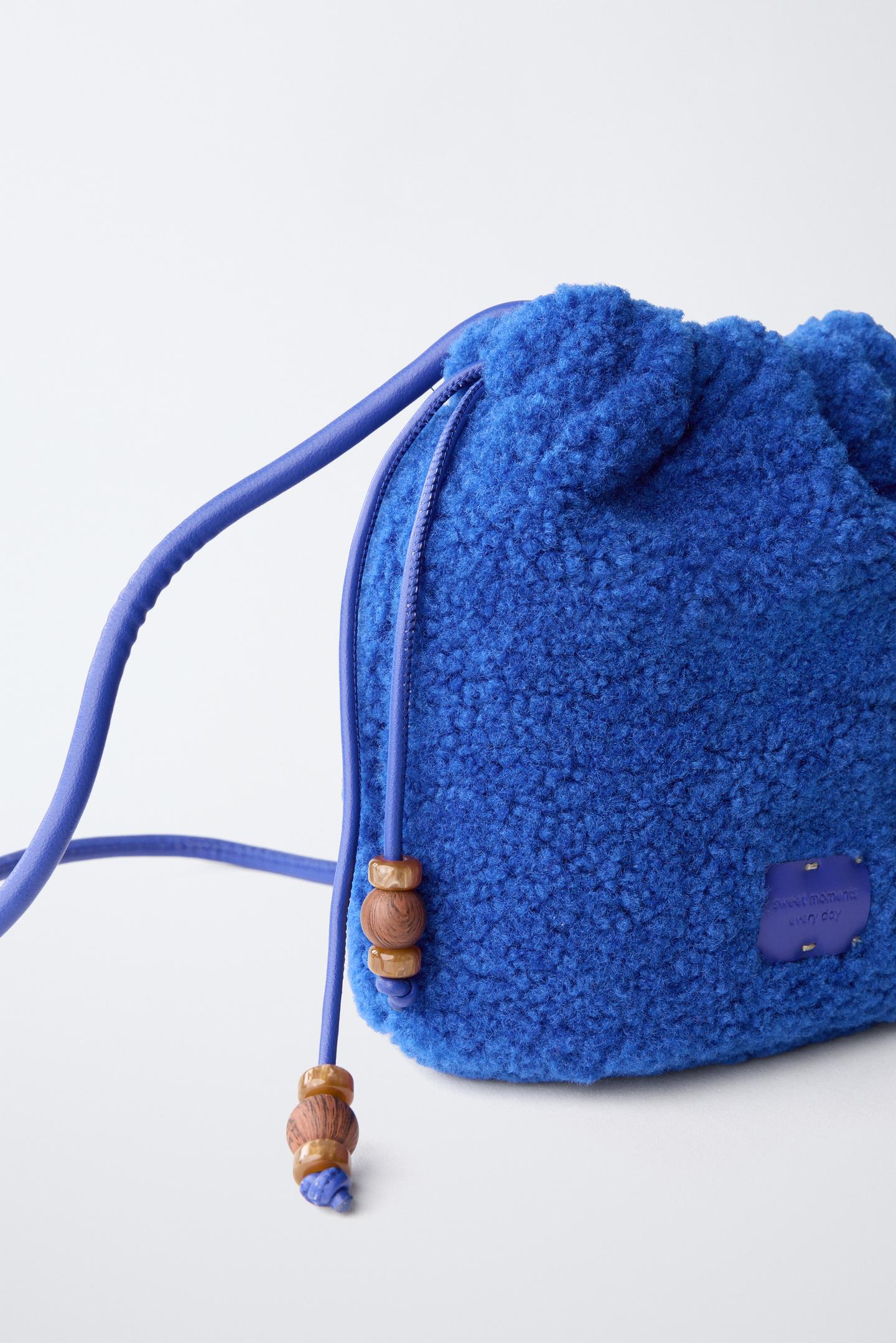 Детская сумка Zara Shearling-Effect Beaded Bucket, цвет: Голубоватый — фото 3