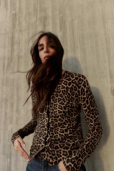 ANIMAL PRINT CARDIGAN - Black / Brown by Zara