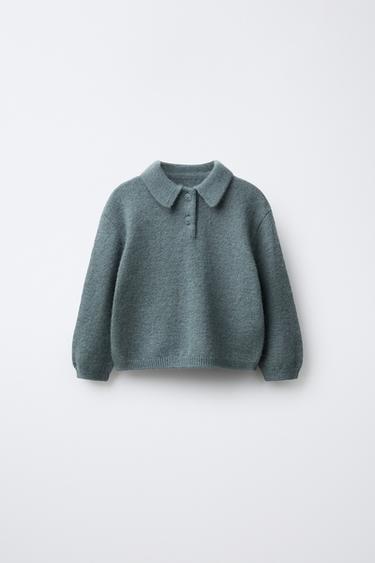 KNIT POLO COLLAR SWEATER - Blue / Grey by Zara - Image 0