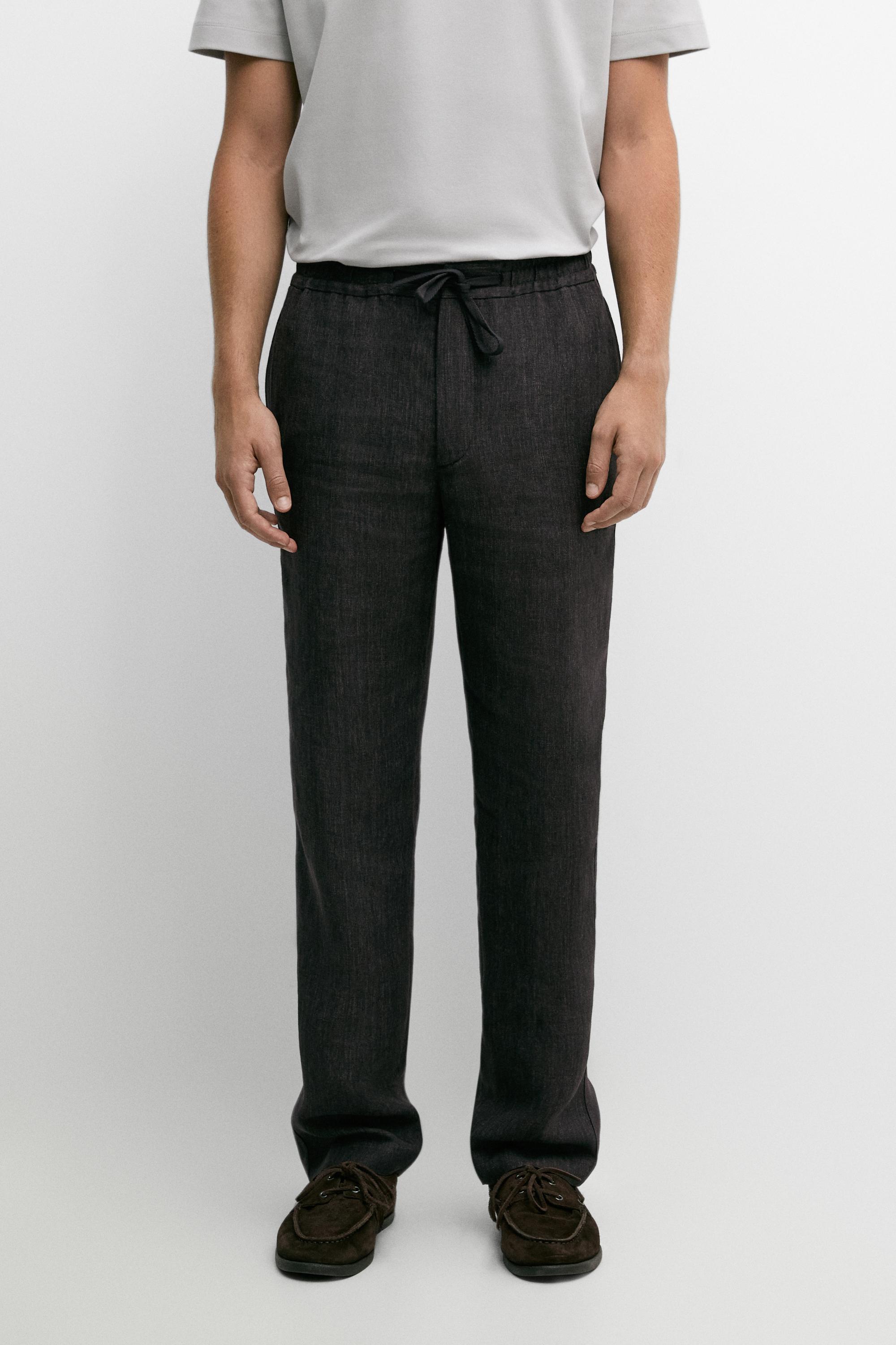 Linen jogger-fit pants total look — Blue / Gray