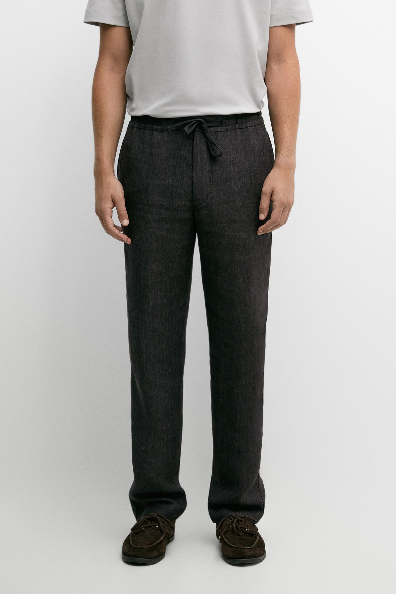 Linen jogger-fit pants total look — Blue / Gray