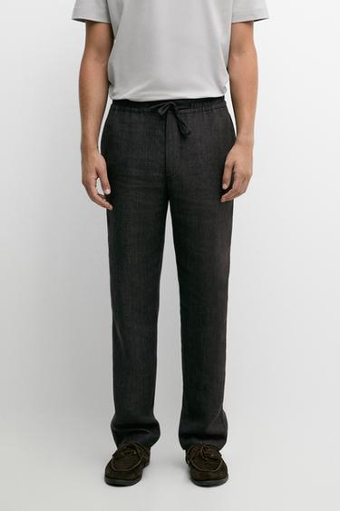 Linen jogger-fit pants total look — Blue / Gray 2