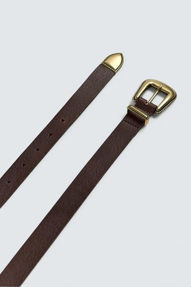 LEATHER BELT WITH METAL TOECAP - Brown by Zara - Image 3