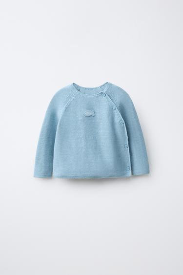 KNIT JUMPER WITH FISH APPLIQUÉ - Light turquoise by Zara