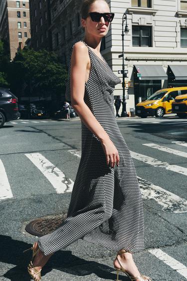 Zara POLKA DOT MIDI DRESS ZW COLLECTION - Black / White