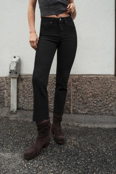 Zara TRF HIGH-WAISTED CROPPED FLARE JEANS - Black