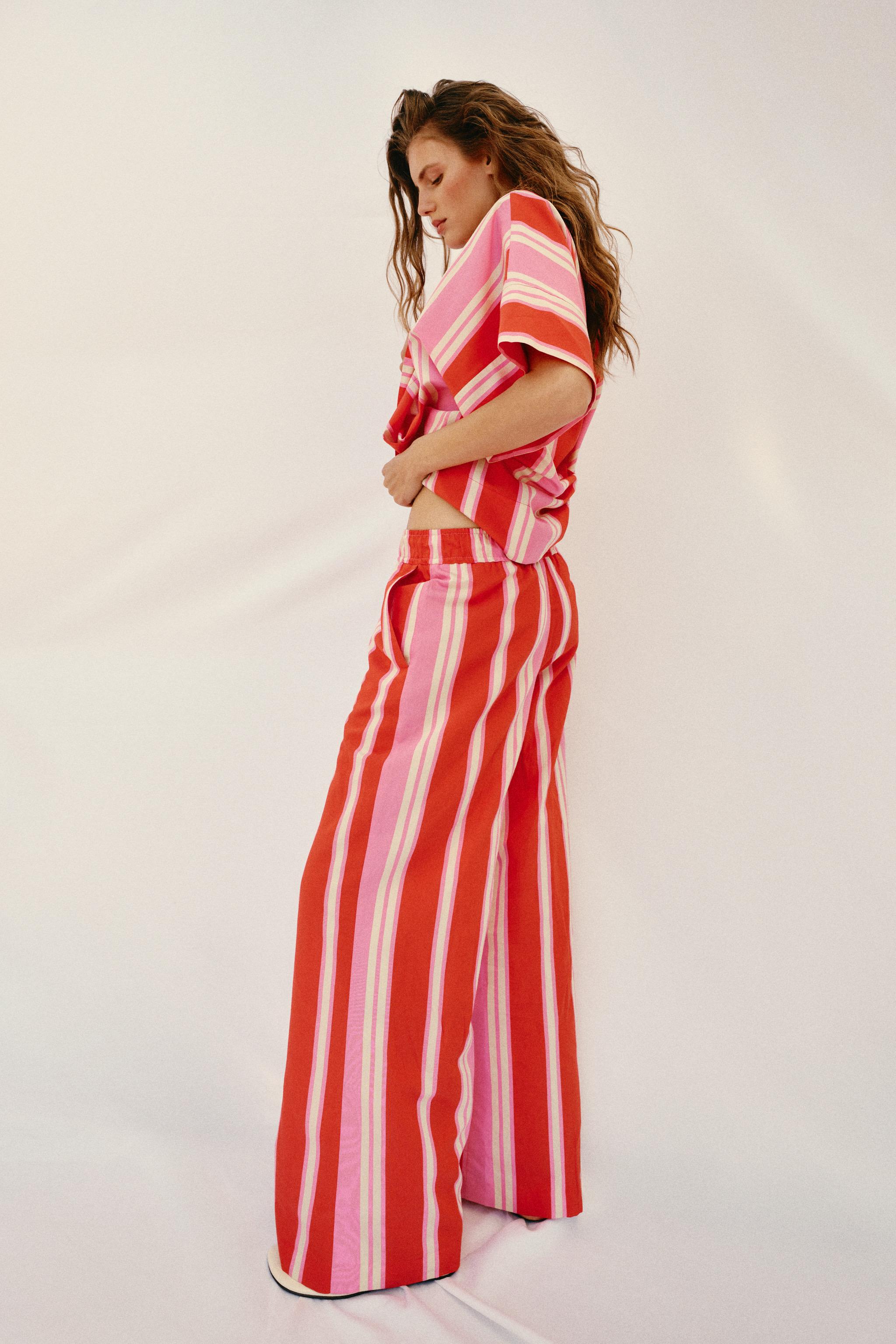 Zara Çizgili Geniş Paça Pantolon görsel 3