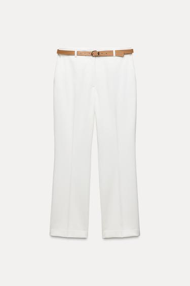 PANTALÓN RECTO CINTURÓN - Blanco de Zara