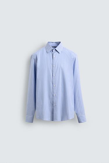 Zara TEXTURED STRIPED SHIRT - Sky blue