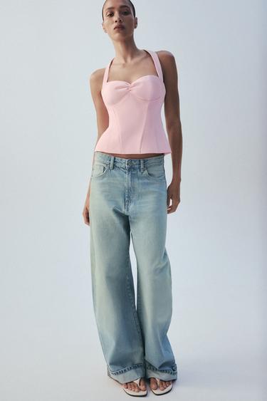 TOP HALTER ESCOTE REDONDO - Rosa claro de Zara