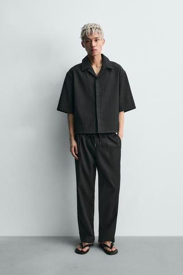 ÁO SƠ MI DÁNG RELAXED FIT VẢI DỆT THÔ - Màu xám đậm từ Zara - Hình ảnh 0