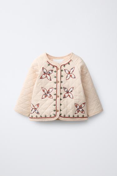 EMBROIDERED PUFFER JACKET - Beige-pink by Zara