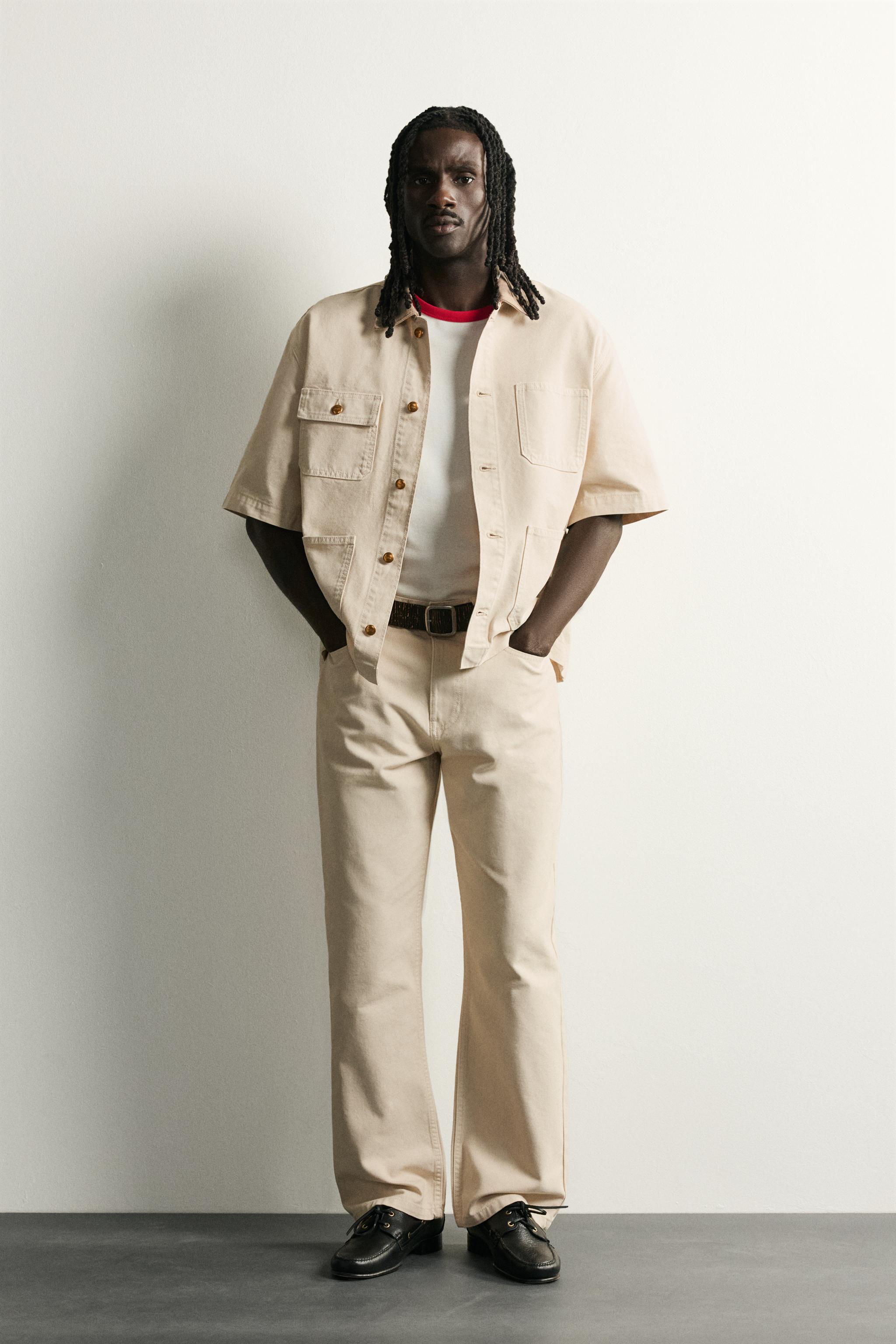 SHORT SLEEVE CONTRAST COLLAR OVERSHIRT - Ecru | ZARA United States