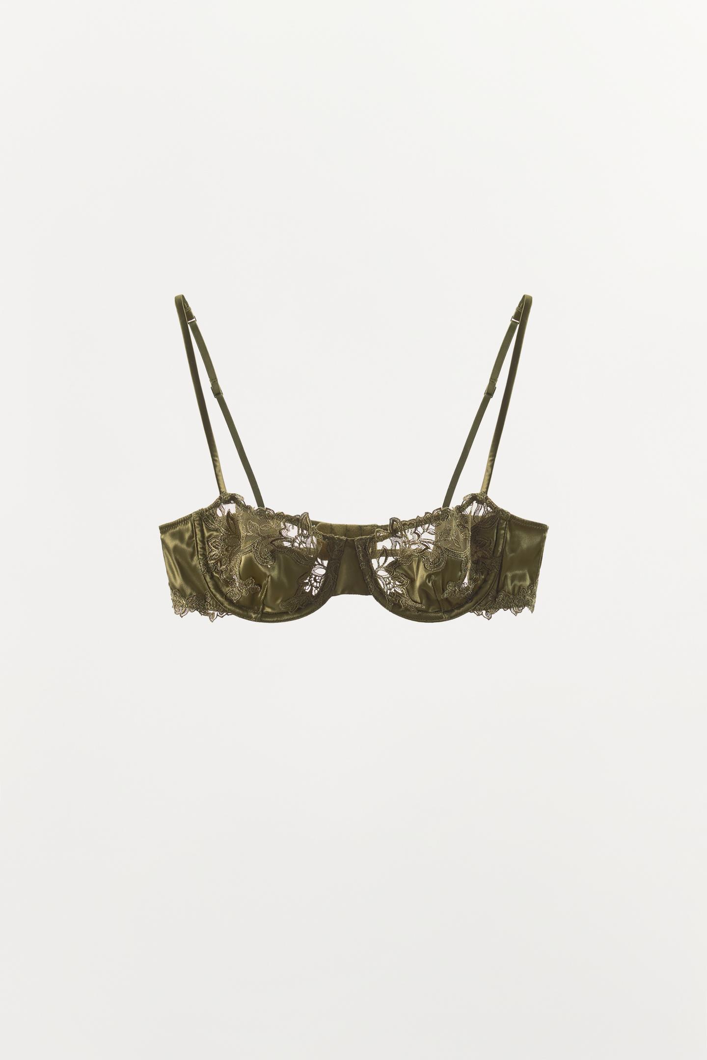 Бра, на косточках, кружево, атлас — Zara, цвет: Зелёный — фото 5