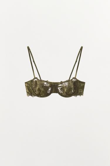 SOUTIEN-GORGE SATINÉ À ARMATURES ET DENTELLE - Vert de Zara