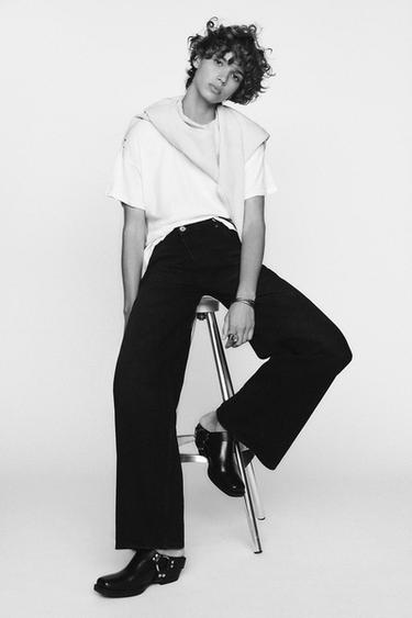 JEANS TRF WIDE LEG CINTURA CRUZADA TIRO ALTO - Negro de Zara
