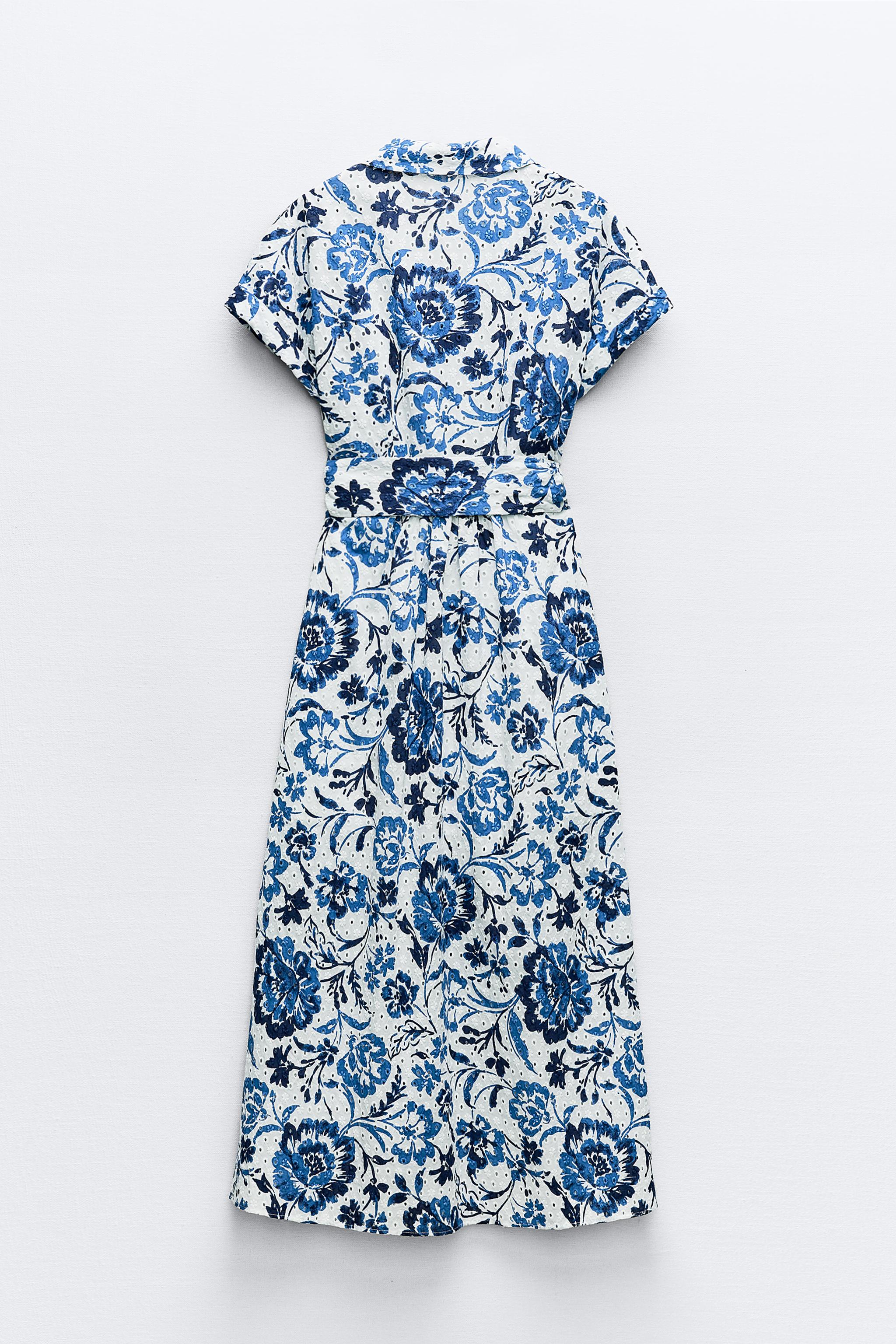 PRINTED DRESS WITH OPENWORK EMBROIDERY