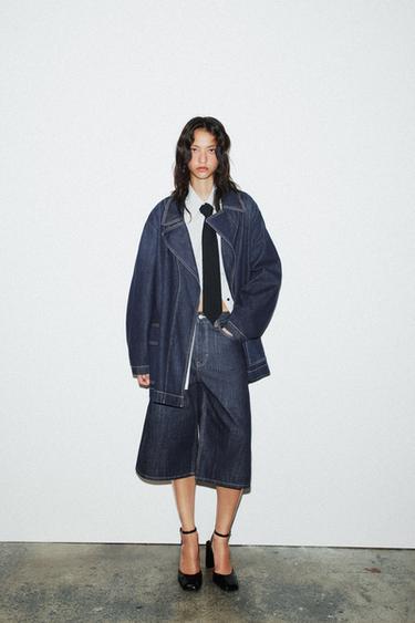 Zara KRATKI DENIM KIŠNI MANTIL TRF – tamnoindigo – Slika 0