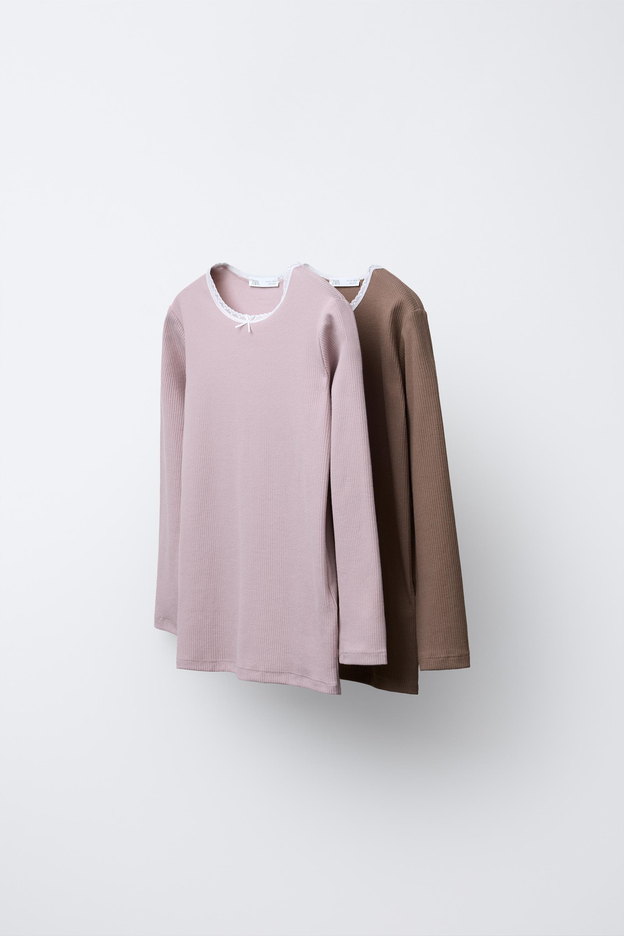 AGES 6-14 / TWO-PACK OF RIBBED LACE-TRIM T-SHIRTS