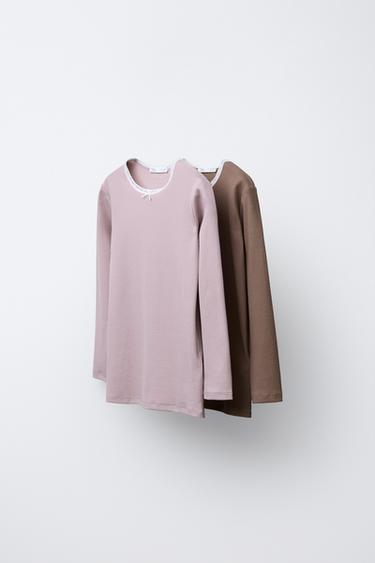 6-14 ANS/ LOT DE DEUX HAUTS CANNELÉS AVEC DENTELLE RAPPORTÉE - Multicolore de Zara - Image 0