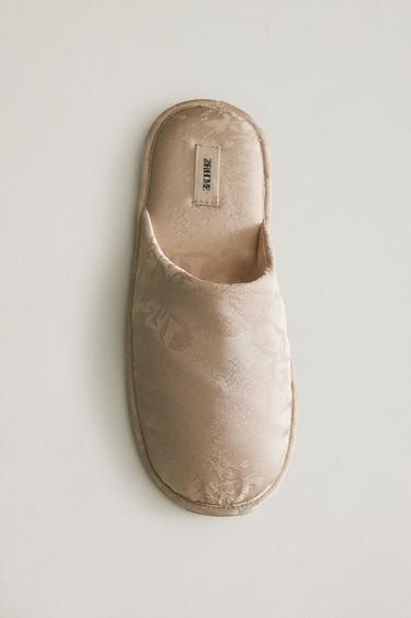 Zara JACQUARD MULE SLIPPERS - Sandy Brown