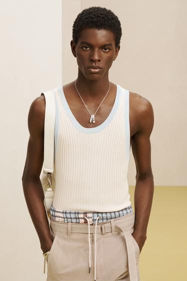 DÉBARDEUR EN MAILLE TP - Écru / Bleu de Zara - Image 3