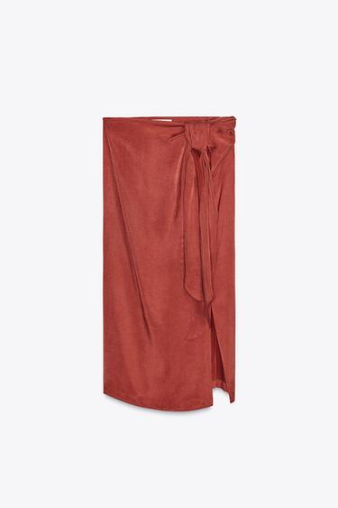 Zara ZW COLLECTION TIE MIDI SKIRT - Terracotta - Image 0